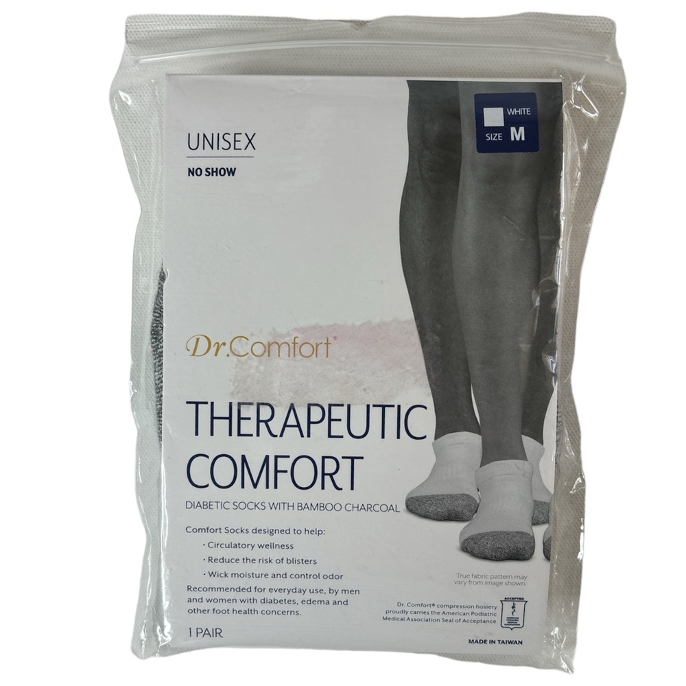 Dr. Comfort Diabetic No-Show Socks Therapeutic Comfort White Unisex 1 Pair